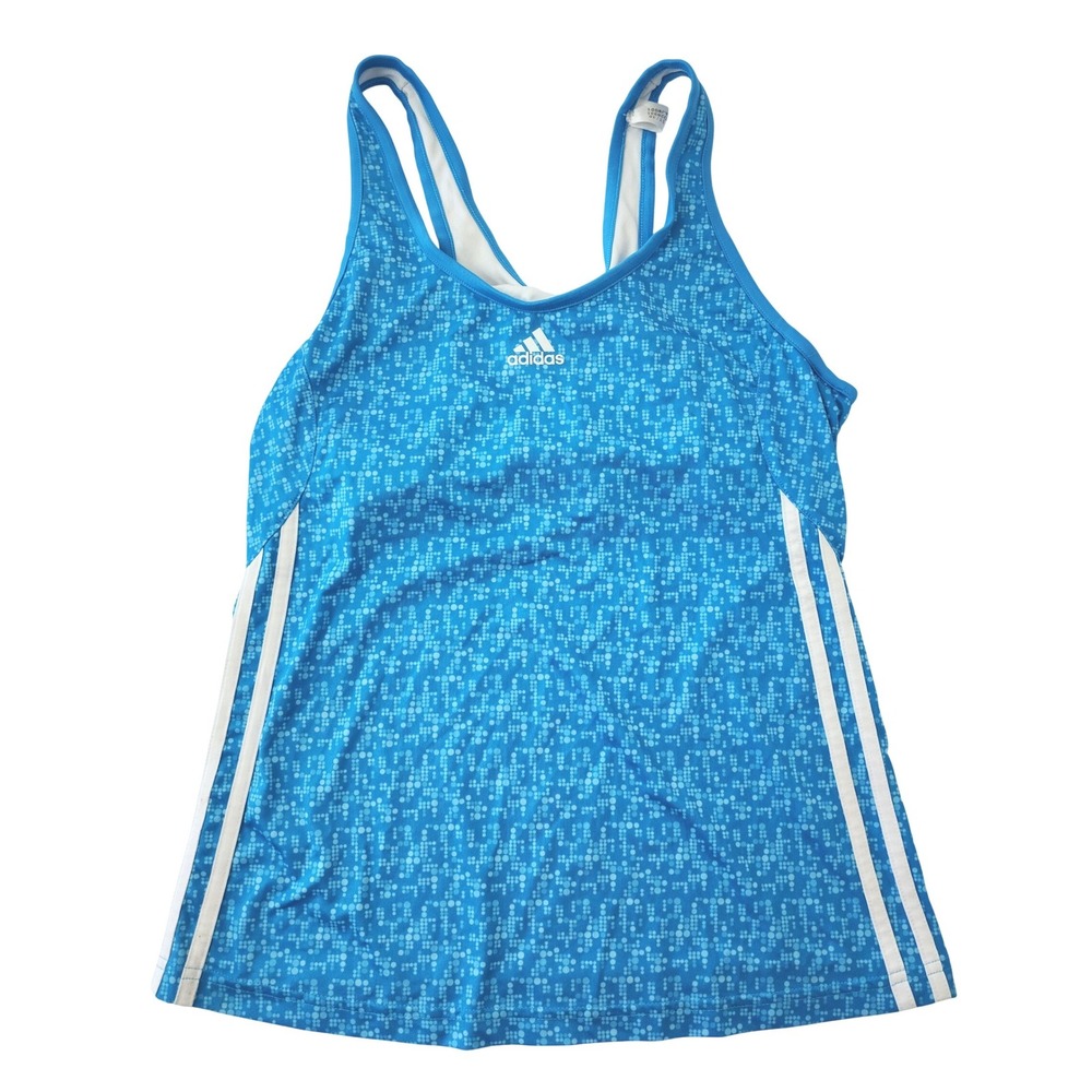 Adidas Womens Blue Geometric Dot Racerback Tank Top Shelf Bra Size Medium